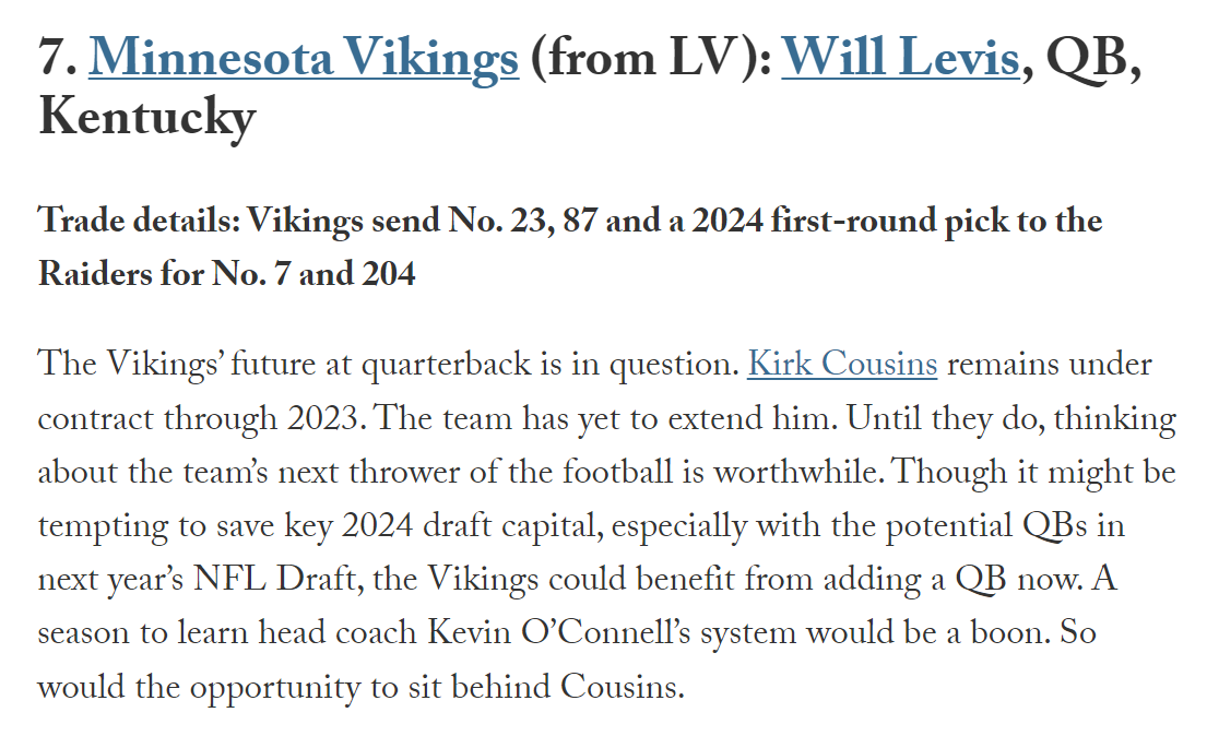 will levis minnesota vikings nfl mock draft