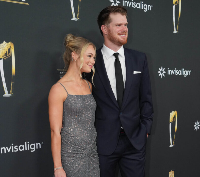 Minnesota Vikings QB Sam Darnold and girlfriend at Super Bowl LIX-NFL Honors Red Carpet